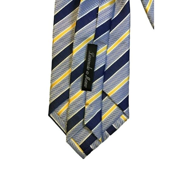 5/$10 Lucio Lamberti Blue Yellow Silk Men's Tie 60 inch - Picture 3 of 4